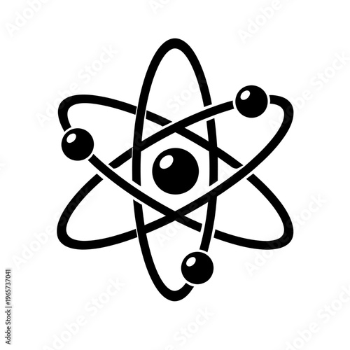 Simple black line icon of an atom with orbiting electrons for science and education uses