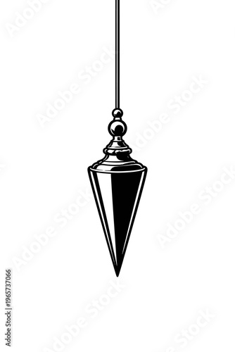 A black and white illustration of a plumb bob hanging from a string, used for determining verticality and alignment in construction and surveying.
