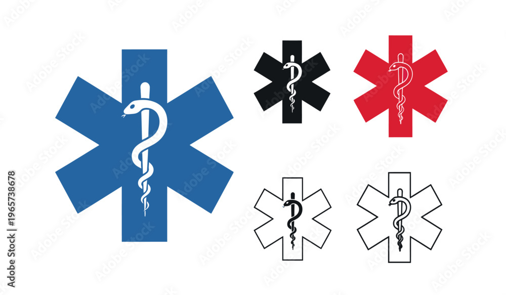 Fototapeta premium Medical star of life symbols in various colors and designs