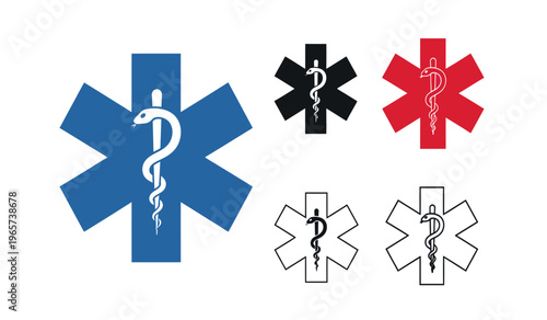 Medical star of life symbols in various colors and designs