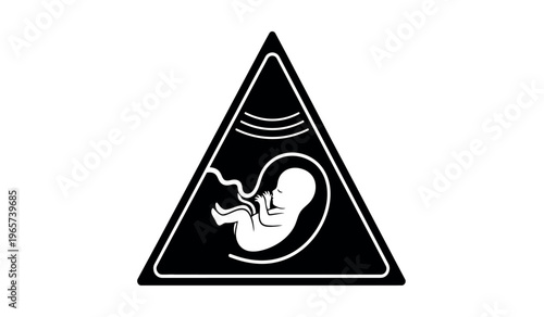 Warning sign of a fetus in a triangle with sound waves