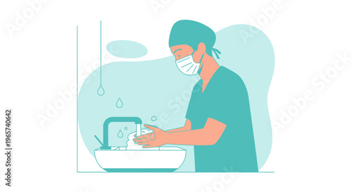 Doctor washing hands before surgery, hygiene and prevention concept