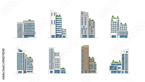 Collection of Modern Office Buildings and City Skyscrapers