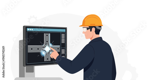 Engineer Inspecting Industrial Metal Part with Advanced Digital X-ray Technology