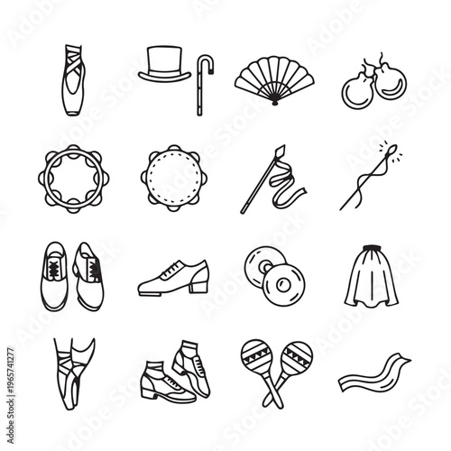 Ballet Ballroom Flamenco Dance Accessories and Footwear Collection Line Art Style