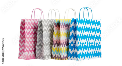 Colorful chevron patterned shopping bags on black background