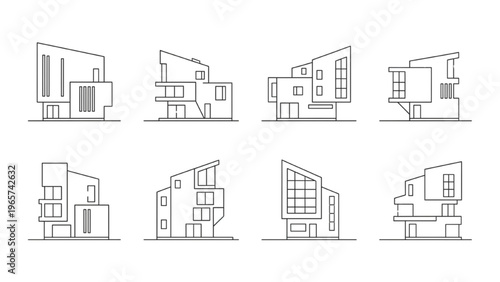 Modern Architectural House Designs in Outline Style