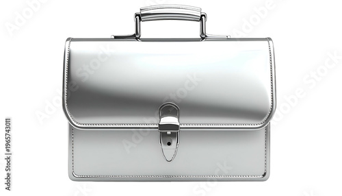 Shiny silver briefcase, closed with a metallic clasp, centered against a black background