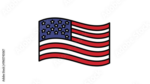 Waving American Flag Vector Illustration with Stars and Stripes, Ideal for Patriotic Themes and USA National Holidays