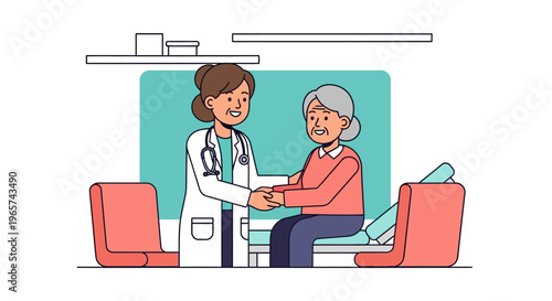 Doctor Comforting Senior Patient in Modern Clinic