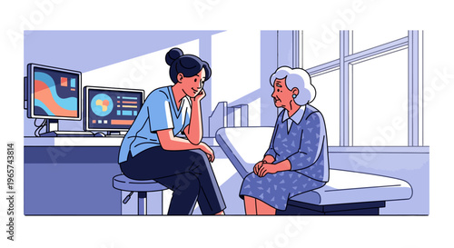 Doctor Consulting Senior Patient in Bright Clinic