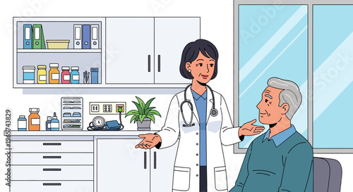 Doctor Consulting Senior Patient in Clinic