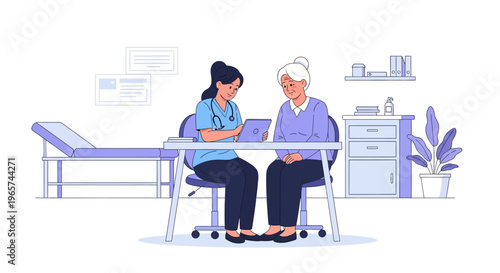 Doctor Consulting Senior Woman With Tablet