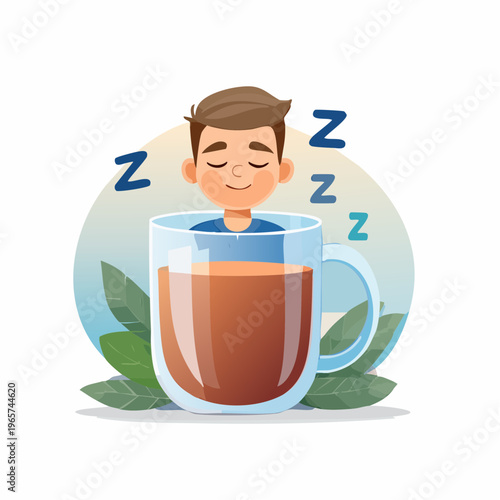 Relaxing deep slumber within a comforting warm cup of herbal tea