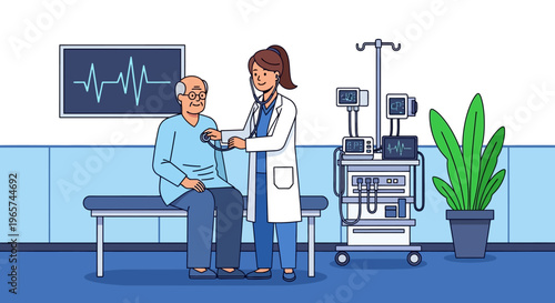 Doctor Examining Elderly Patient in Clinic