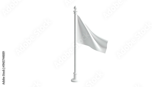 A white flag waves on a pole against a black background