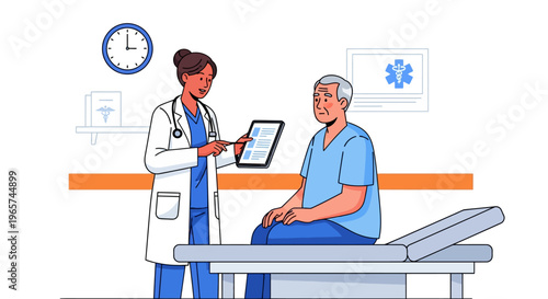 Doctor Explaining Digital Chart to Senior Patient
