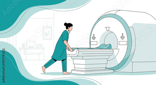 Medical professional operating MRI scanner with patient inside for diagnostic imaging