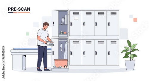 Man in Locker Room Preparing for Medical Scan, Pre-Scan Procedure