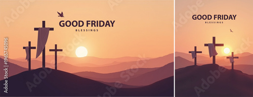 Elegant Good friday with cross background, Good friday holy week background for banner and social meida template