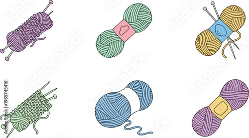Colorful Yarn Balls with Knitting Needles in Various Stages of Crafting