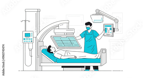 Medical Imaging: Doctor Operating X-ray Machine on Patient in Hospital Room