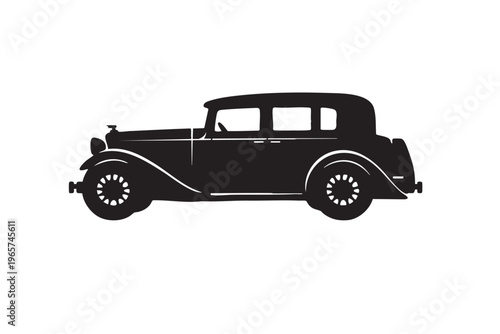 Side profile silhouette of classic vintage car vector illustration for retro transportation concepts.