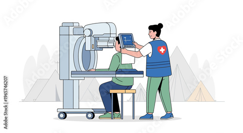 Medical Professional Assists Patient During Diagnostic Imaging Scan in Modern Clinic