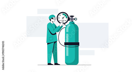 Medical Professional Checks Oxygen Tank Pressure for Patient Care and Medical Procedures