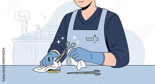Medical Professional Cleaning Surgical Instruments with Disinfectant Wipes