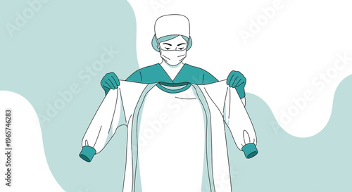 Medical Professional Donning Surgical Gown for Operation: Sterility and Safety