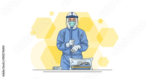 Medical Professional in Hazmat Suit Performing COVID-19 Test with Swab Kit