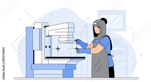 Medical professional operating advanced diagnostic imaging equipment in a modern clinic