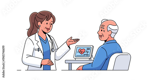 Female Physician Showing Heart Monitor to Elderly Patient