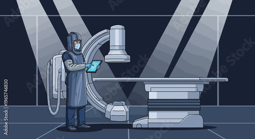 Medical Professional Operating Advanced X-Ray Machine in Modern Operating Room