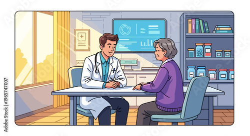 Physician Consulting Senior Patient in Modern Clinic