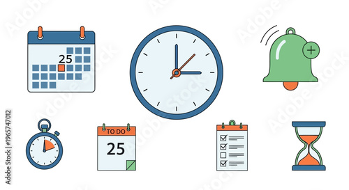 Collection of time management icons.