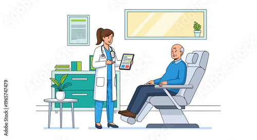 Physician Showing Digital Tablet to Elderly Man