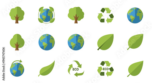 Eco friendly icons with earth leaves.