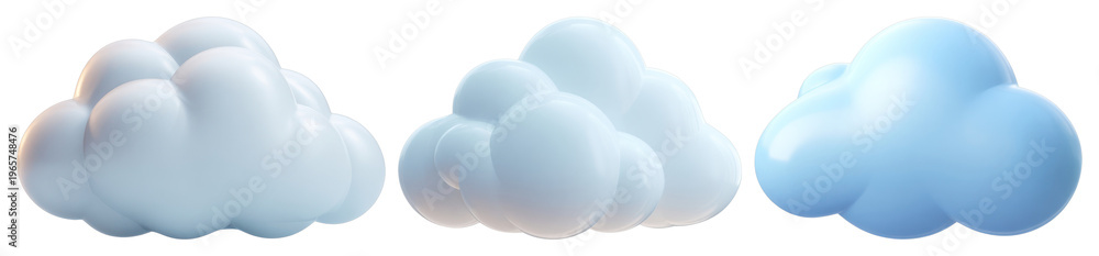Obraz premium PNG Three fluffy cartoon clouds on transparent background