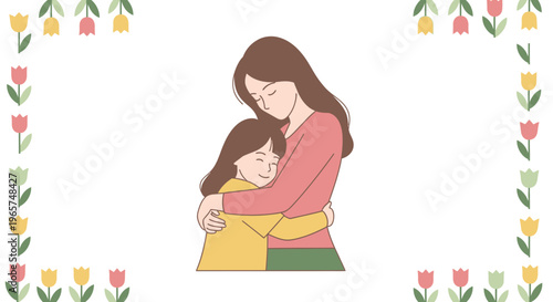 Mother Hugging Little Girl Tightly.