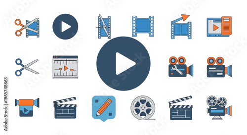 Play button media icons set.