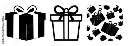 Solid black icon, white background: souvenir gift icon set with simple line art design featuring outline, illustration, graphic elements with clean design and vector art