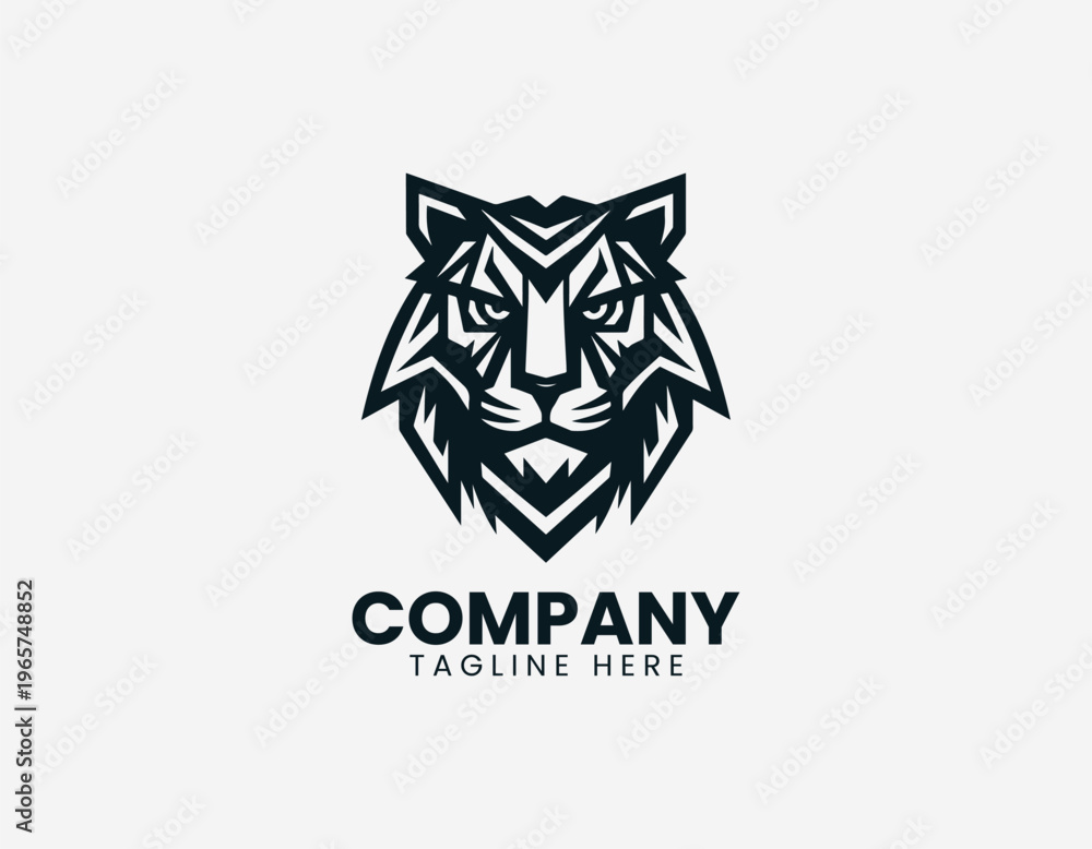 Obraz premium Geometric tiger head black vector logo illustration isolated on white background