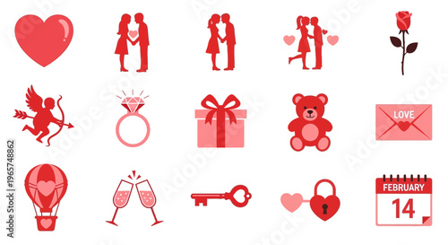 Valentines Day Love Romance Icons.