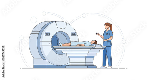 Medical Scan: Patient in MRI Machine with Nurse Operating Controls