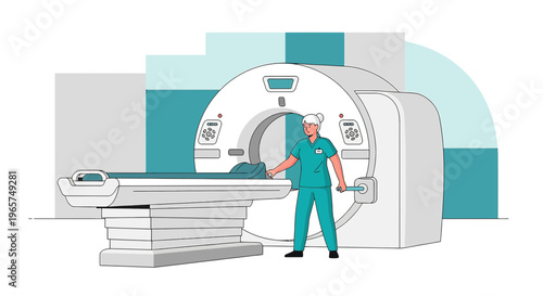 Medical professional operating MRI scanner with patient inside, modern healthcare technology