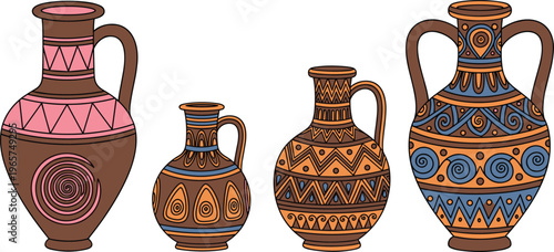Ancient Greek Vase Collection – Decorative Ceramic Vases with Spirals and Patterns
