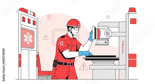 Medical Professional Operating X-Ray Machine for Diagnostic Imaging in Clinic