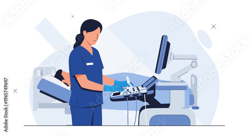 Medical Professional Performing Ultrasound Exam on Patient in Hospital Bed